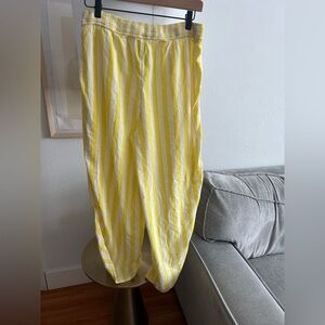 Abercrombie Yellow White Boho Striped Wide Leg High Waist Open Sides  Palazzo M